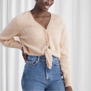 & Other Stories Fuzzy Cropped Tie Front Cardigan Beige Size Small